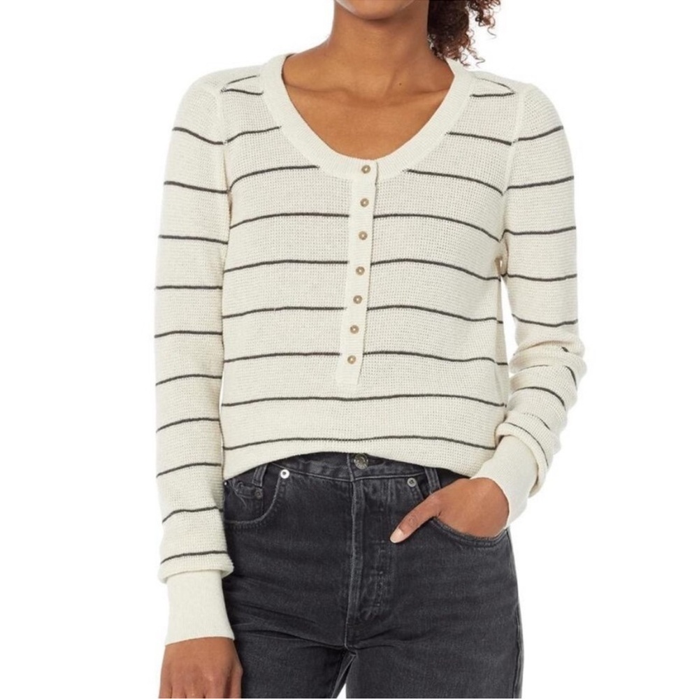 Prana Cream and Black Striped Top